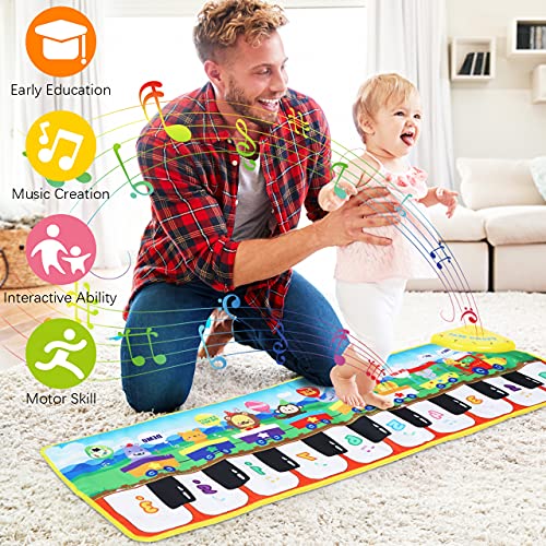 joylink Alfombra Piano, Alfombra de Baile Juego Alfombra Musical con 8 Sonidos Animales y 10 Canciones, Juguete Educativo Regalo para Bebé Niños y Niñas de 1 2 3 Años, 110 x 36 cm (Verde)