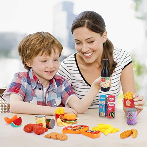 joylink Alimentos de Juguete, 139pcs Comida Cocina Juguete Set Cortar Frutas Verduras Pizza Juego de Plástico para Niños, Juguete Imitación Juego de rol para 3+ Años Niños