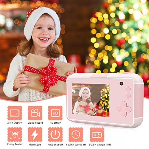 joylink Cámara para Niños, 2,4 Inch Pantalla Cámara de Fotos para Niños Cámara Selfie de 16MP 1080P HD Video Cámara Digital para Niños con Tarjeta TF de 32GB (Rosado)