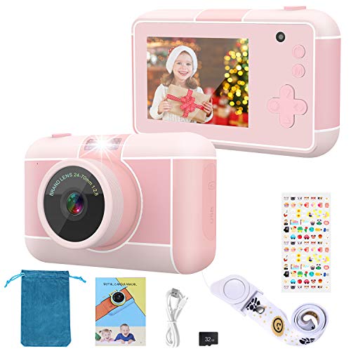 joylink Cámara para Niños, 2,4 Inch Pantalla Cámara de Fotos para Niños Cámara Selfie de 16MP 1080P HD Video Cámara Digital para Niños con Tarjeta TF de 32GB (Rosado)