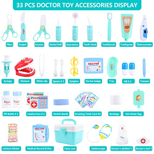 joylink Maletín Doctor, 33 Piezas Doctora Juguetes Cuadro Médico Conjunto Médico Kit Juego de rol Cuadro Médico Maletín de Médico Juegos de médicos para Niño Regalos de Cumpleaños Caja de Juguetes