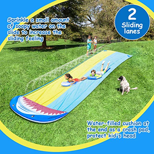 joylink Tobogán de Agua, Juguete jardín resbaladilla de Agua Doble Inflable con 2 Tablas de Bodyboard para Niños Diversión al Aire Libre Juego Acuático, 4.8 x 1.4m