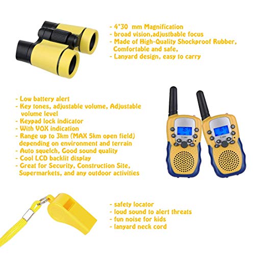 joyoldelf Walkie Talkie Niños y Prismaticos Niños, PMR446 8 Canales LED Linterna Incorporada LCD Pantalla Función VOX Juguete de Camping al Aire Libre Niños y Niñas