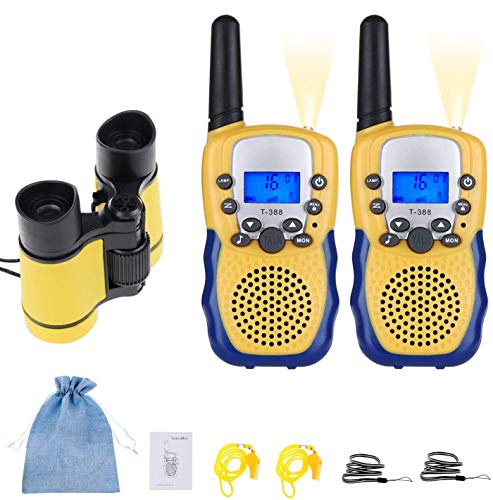 joyoldelf Walkie Talkie Niños y Prismaticos Niños, PMR446 8 Canales LED Linterna Incorporada LCD Pantalla Función VOX Juguete de Camping al Aire Libre Niños y Niñas