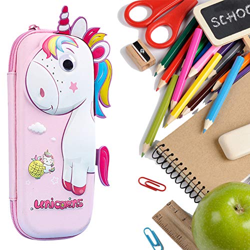 JPYH Estuche de Lápices Unicornio,Estuche con múltiples Compartimentos,Estuche de Lápices con Cremallera de Gran Capacidad Organizador de Papelería para Niñas Estudiantes (Rosa)