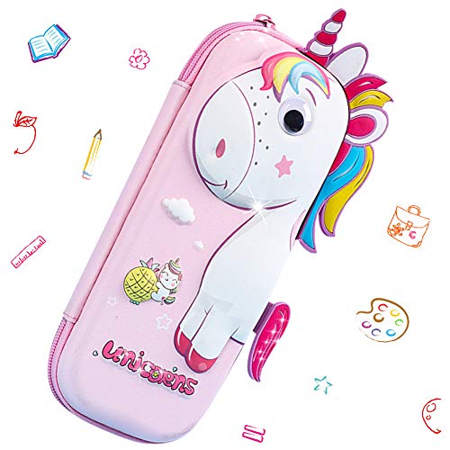 JPYH Estuche de Lápices Unicornio,Estuche con múltiples Compartimentos,Estuche de Lápices con Cremallera de Gran Capacidad Organizador de Papelería para Niñas Estudiantes (Rosa)