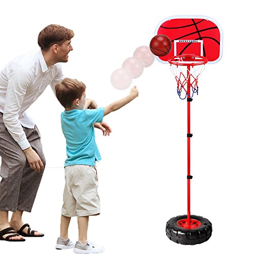 Juego de baloncesto portátil ajustable para niños con red y pelota Juego de juego deportivo ajustable para interiores y exteriores para niños de 3 años en adelante Deportes para bebés pequeños