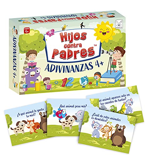 Juego de Cartas para Toda la Familia Juego Educativo para Niños y Adultos Acertijos Juegos de Preguntas | Hijos contra Padres Adivinanzas 4+ | en Español | 50 Cartas | 100 Adivinanzas | de 4 Años