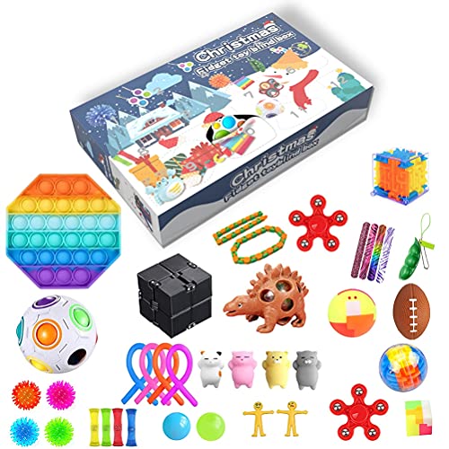 Juego de juguetes con calendario de Adviento de cuenta atrás para Navidad, regalos sorpresa de 24 piezas diferentes juguetes sensoriales para contar atrás Navidad fiesta favor niño