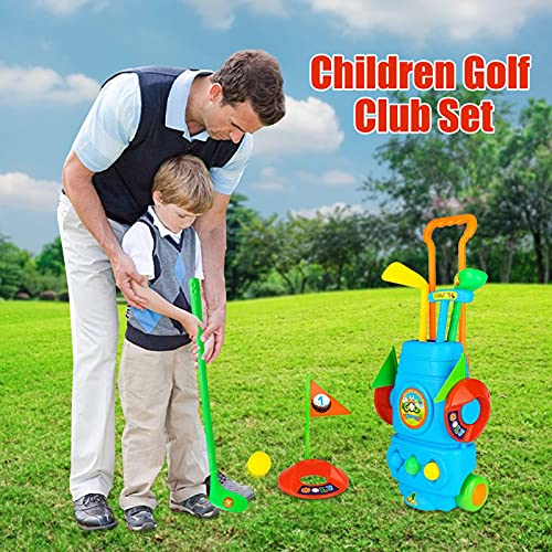 Juego de juguetes para palos de golf para niños, carrito para palos de golf para niños pequeños, kit deportivo para golfistas jóvenes para la promoción del desarrollo físico y mental de los niños