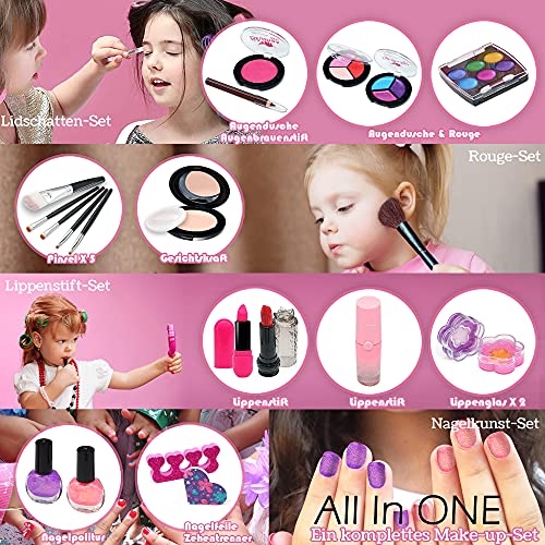 Juego de maquillaje infantil de unicornio, 27 piezas, lavable, seguro, cosmético, no tóxico, juego de maquillaje con juguetes para niñas pequeñas, princesas, Navidad, cumpleaños, regalo de 4-8 años