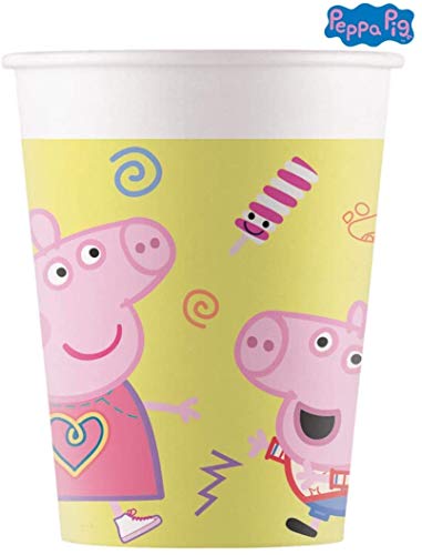 Juego de mesa para fiesta de 8 personas con 8 platos de 23 cm, 8 vasos y servilletas (Peppa Pig)