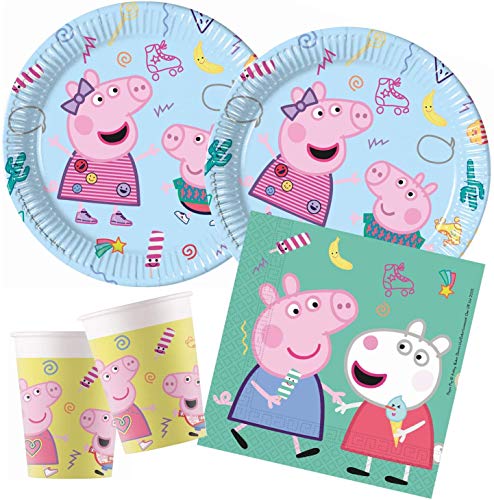 Juego de mesa para fiesta de 8 personas con 8 platos de 23 cm, 8 vasos y servilletas (Peppa Pig)