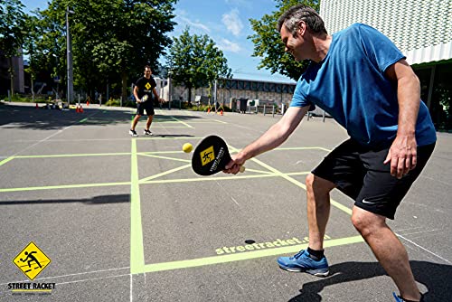 Juego de Raquetas Street Racket, 2 Raquetas de Madera, 2 Pelotas de Softball, Marcador de Calle para Marcar el Campo de Juego, en una Bolsa