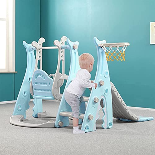 Juego de tobogán y columpio para niños pequeños 4 en 1, juego de tobogán de escalador con aro de baloncesto extra largo, fácil de configurar para interior y exterior patio trasero