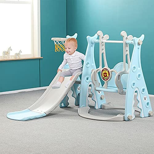 Juego de tobogán y columpio para niños pequeños 4 en 1, juego de tobogán de escalador con aro de baloncesto extra largo, fácil de configurar para interior y exterior patio trasero