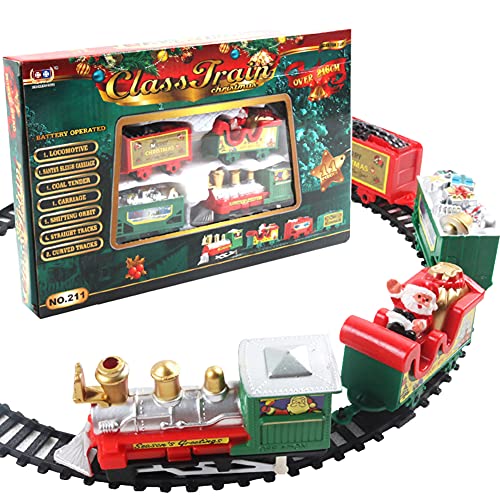 Juego de tren de Navidad, Tren Clásico Infantil con Luces y Sonidos Conjunto Navideño de Vías modelo clásico eléctrico con pistas juego tren Navidad alrededor del árbol Navidad con sonidos y luces