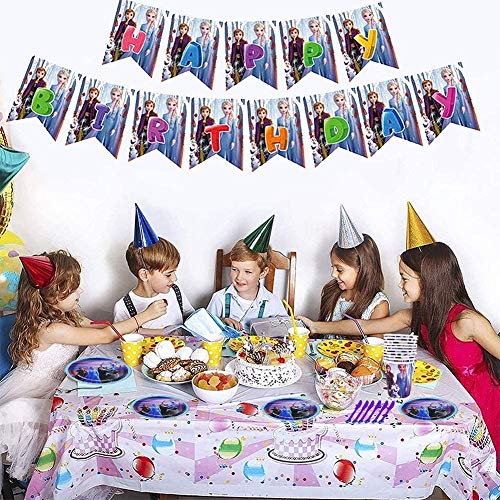 Juego de vajilla para fiestas, Vajilla Fiesta fiesta frozen Decoración Cumpleaños Conjunto de Suministros Tazas Utensilios para Niños Cumpleaños Niñas Juego de decoración de artículos para fiestas