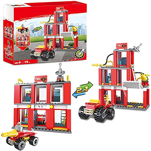 Juegos de construcción 2 en 1 con Motor de Bomberos City Fire Building Blocks para niños Juguetes de construcción para niños y niñas de 6 a 12 años 178 Piezas