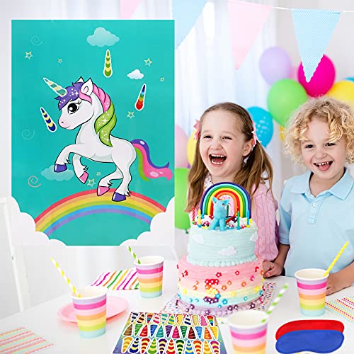 Juegos de fiesta para niñas y niños, juego de fiesta de unicornio - Ponle la cola al unicornio, juego de regalos de unicornio para niños, suministros de fiesta de cumpleaños