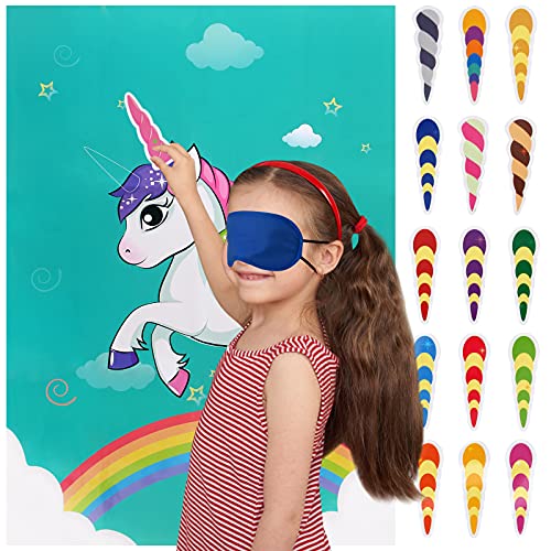 Juegos de fiesta para niñas y niños, juego de fiesta de unicornio - Ponle la cola al unicornio, juego de regalos de unicornio para niños, suministros de fiesta de cumpleaños