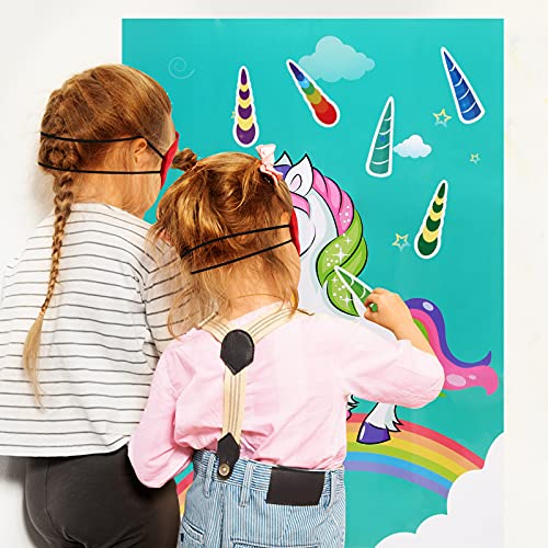 Juegos de fiesta para niñas y niños, juego de fiesta de unicornio - Ponle la cola al unicornio, juego de regalos de unicornio para niños, suministros de fiesta de cumpleaños