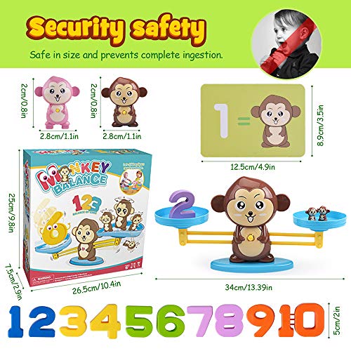 Juguete de Matemáticas, 82 pcs Monkey Digital Scales Balance Tarjetas de Matemáticas Bloque Digital Juego Educativo Juegos de Matemáticas Regalo para Niños y Niñas (Brown Monkey)