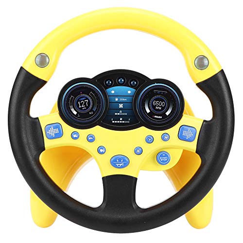 Juguete para el coche del volante del copiloto para niños con música y luz Simulación de manejo Juguetes educativos Regalo musical Conductor de aprendizaje para niños (Amarillo)