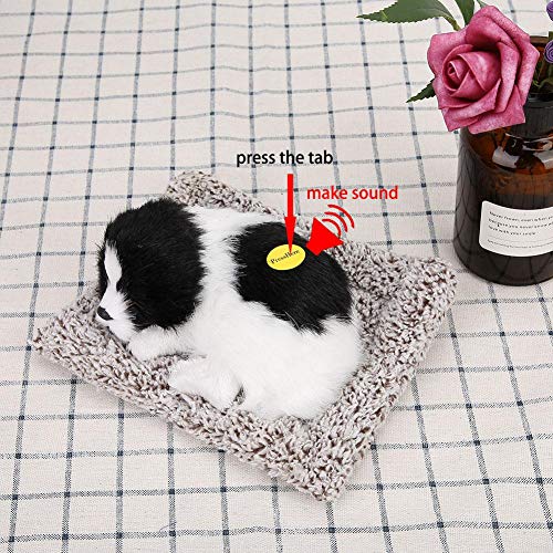 Juguete Perro, simulación Sonido Perro Dormido Adorno Adorno Animal Muñeco de Peluche Juguete Colección Bambú Carbón de Peluche Relleno Cachorro Animales Juguete con colchoneta(Black+White)