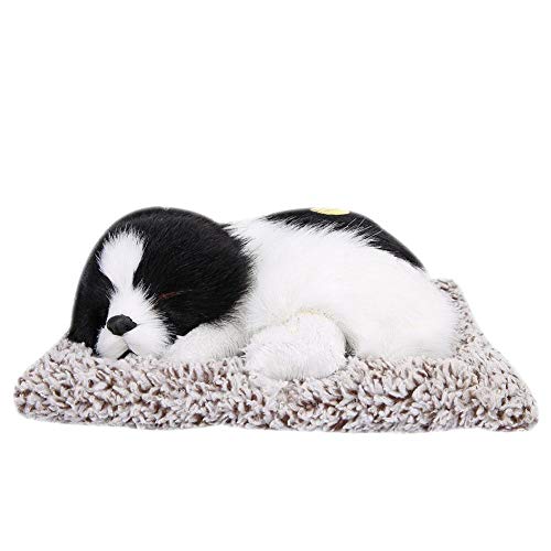 Juguete Perro, simulación Sonido Perro Dormido Adorno Adorno Animal Muñeco de Peluche Juguete Colección Bambú Carbón de Peluche Relleno Cachorro Animales Juguete con colchoneta(Black+White)