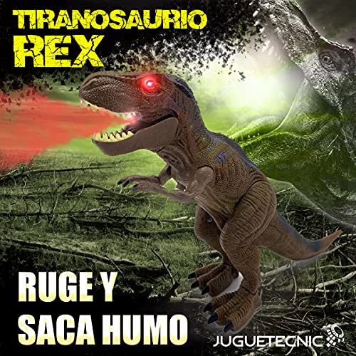 JUGUETECNIC | Dinosaurio T-Rex Teledirigido | Camina, Ruge, Luz y Humo | Juguete RC para niños | Robot Tiranosaurio Rex Interactivo | Tamaño Pequeño