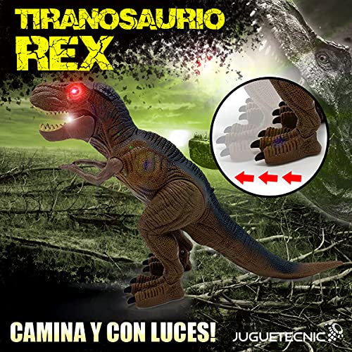 JUGUETECNIC | Dinosaurio T-Rex Teledirigido | Camina, Ruge, Luz y Humo | Juguete RC para niños | Robot Tiranosaurio Rex Interactivo | Tamaño Pequeño