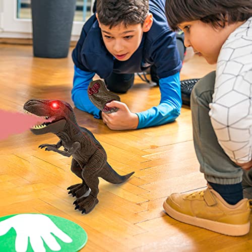 JUGUETECNIC | Dinosaurio T-Rex Teledirigido | Camina, Ruge, Luz y Humo | Juguete RC para niños | Robot Tiranosaurio Rex Interactivo | Tamaño Pequeño