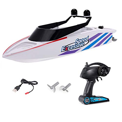 JUGUETECNIC │ Lancha Superboat Radiocontrol 2.4 GHz | Barco de iniciación teledirigido RC para Niños │ Lancha Teledirigida Aguas Dulces │ Recargable con USB… (Blanco)