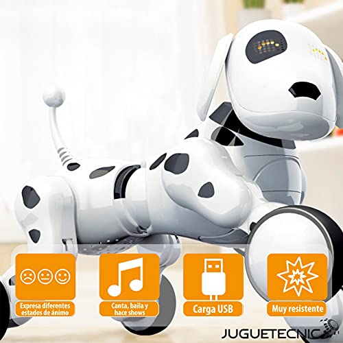 JUGUETECNIC │ Perro Robot interactivo para Niños Buddy │ Canta, Baila y tiene Movimiento Teledirigido│ Ojos LED, Con Batería y Cable Cargador USB │ Mascota realista