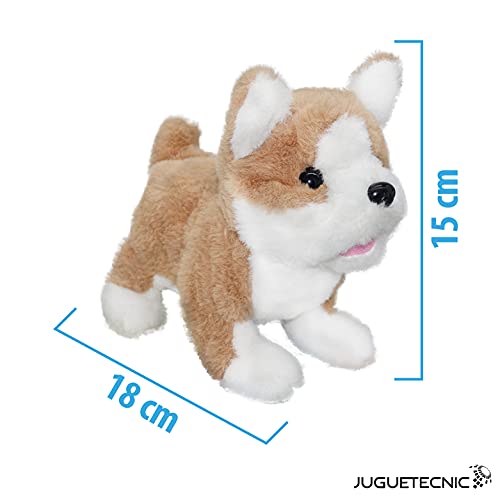 JUGUETECNIC │ Perro Robot Realista │Mi Primer Perrito Robot de Peluche │ Ladra, anda se acuesta y Mueve su colita (Corgi)