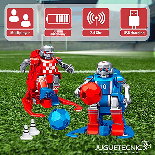 JUGUETECNIC │ Soccer Robots interactivos │Juego de Mesa Futbol │ Futbolín para Niños Interactivo | Juguete Robots Teledirigidos │ Campo, Porterías, Mandos y Conos