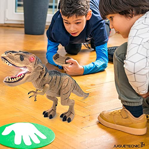 JUGUETECNIC │ Tiranosaurio Rex teledirigido │Dinosaurio RC con Movimiento, Luz y Sonido │ Iniciación Radio Control Remoto para Niños | T Rex Robot Juguete Interactivo