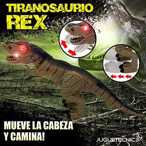 JUGUETECNIC │ Tiranosaurio Rex teledirigido │Dinosaurio RC con Movimiento, Luz y Sonido │ Iniciación Radio Control Remoto para Niños | T Rex Robot Juguete Interactivo