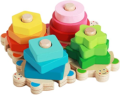 Juguetes Bebe, Goorder De Madera Rompecabezas Set Juguete Montessori, Juguetes Educativos para Bebés, para niños niñas 1 2 3 4 años Forma Reconocimiento Geometría Bloques de Stack & Sort Board