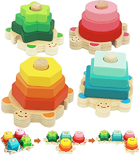 Juguetes Bebe, Goorder De Madera Rompecabezas Set Juguete Montessori, Juguetes Educativos para Bebés, para niños niñas 1 2 3 4 años Forma Reconocimiento Geometría Bloques de Stack & Sort Board