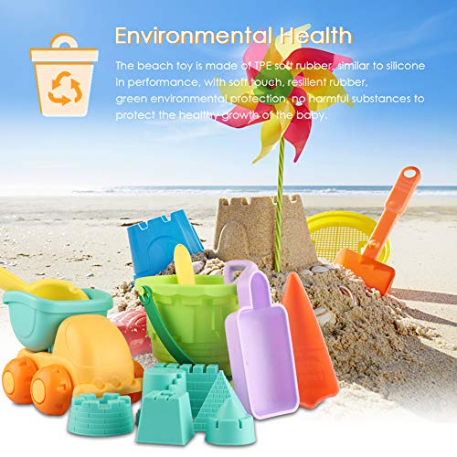 Juguetes de Playa para niños, Niños Material Plastico Juguetes Arena y Arena para niños con Camion Bucket Castle Moldes y Bolsa de Malla Material plastico Blando