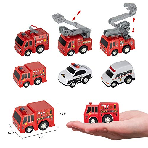 Juguetes para camiones de bomberos, vehículos de juego para niños con tapete de juego, 6 motores de bomberos, mini juguetes para coche, regalo de fiesta de cumpleaños de Navidad