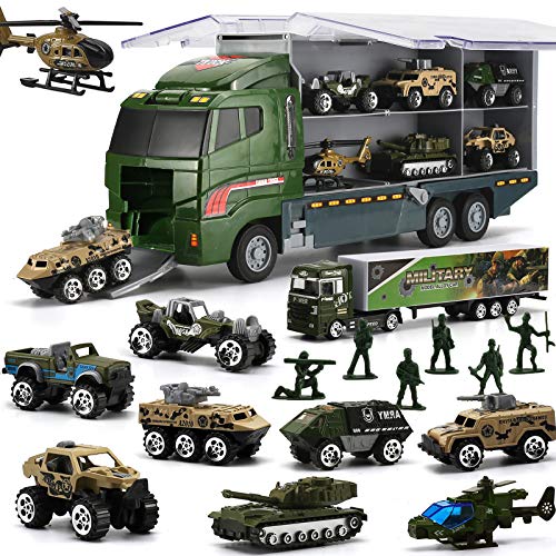 Juguetes para Niños, Coches de Juguetes Militares Fundidos a Presión con Camiones Helicópteros Jeep Soldados Tanques Vehículos Blindados, Juguetes Educativos para Escuelas Cumpleaños Navidad (26 PCS)