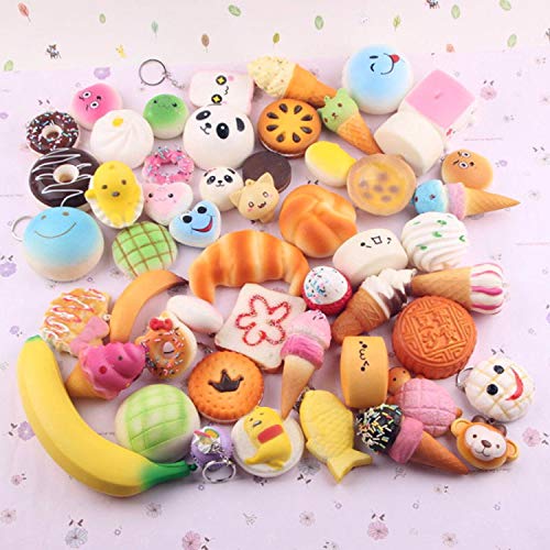 Juguetes Squishy de Hinchado Lento Paquete Surtido de 10 Squishies: Kawaii de Comida Gigante Bollo Pan Donuts Panda Suaves y Blandos Jumbo Medio y Mini - Amuletos de Móvil Llavero Correa