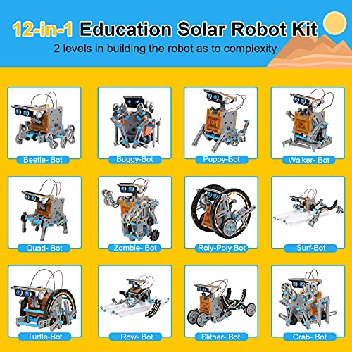 Juguetes STEM Kit de Tobot Solar Kits de Ciencia Educativa 12 en 1 Aprendizaje de Ciencia Juguetes de Construcción Alimentado por Solar Juguetes Ciencia para Niños Regalo para Niños de 8 9 10-12 Años