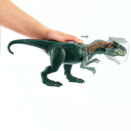 Jurassic World Ataque Rugido Allosaurus Dinosaurio articulado con sonidos, figura de juguete para niños (Mattel GWD10)