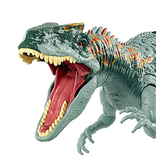 Jurassic World Ataque Rugido Allosaurus Dinosaurio articulado con sonidos, figura de juguete para niños (Mattel GWD10)