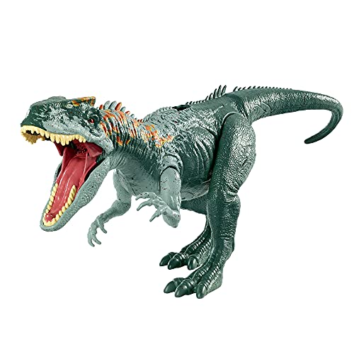 Jurassic World Ataque Rugido Allosaurus Dinosaurio articulado con sonidos, figura de juguete para niños (Mattel GWD10)