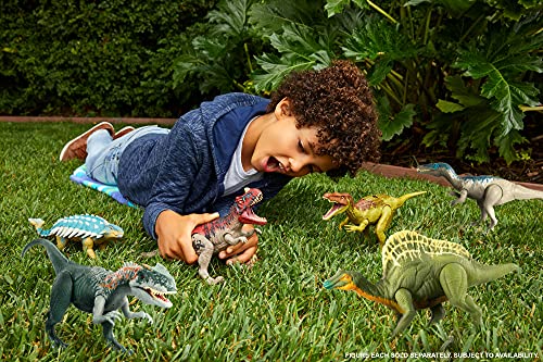 Jurassic World Ataque Rugido Baryonyx caos Dinosaurio articulado con sonidos, figura de juguete para niños (Mattel HBX37)